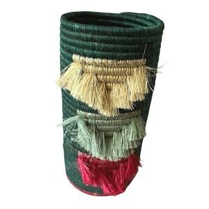 Coiled Handwoven Sisal Basket,  African Decor, Vintage Woven Vase Holder, Vessel